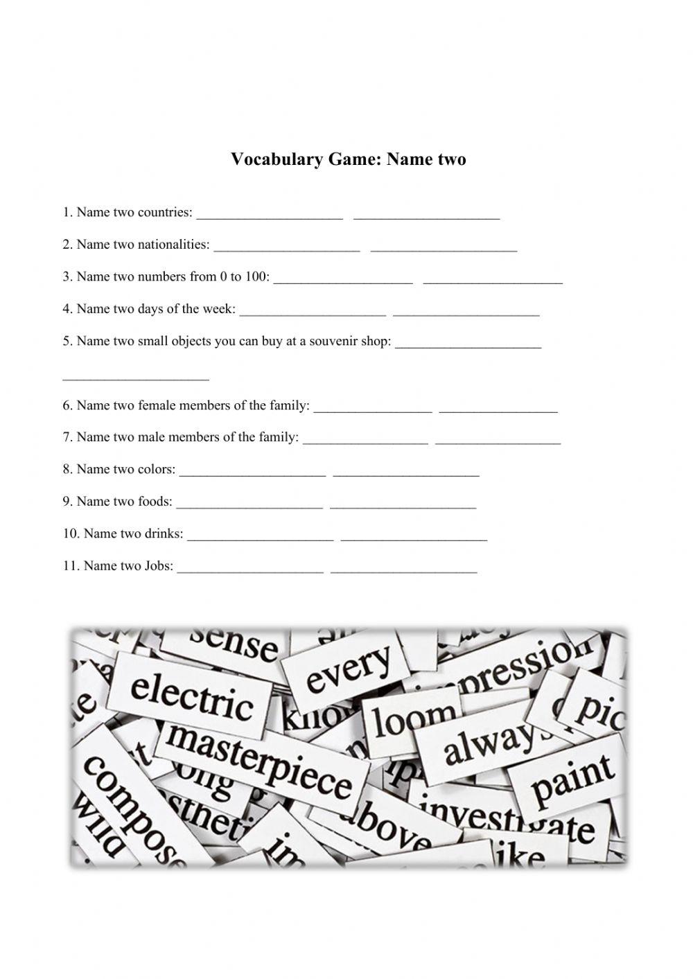 Voabulary Game - Name two