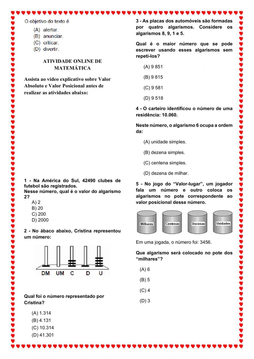 Simulado interpretação e valor posicional