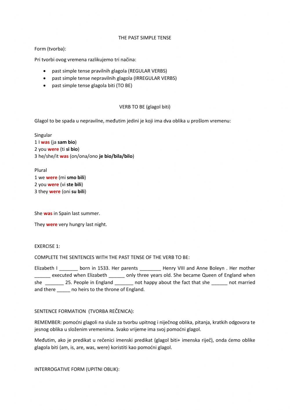 Past simple - verb to be