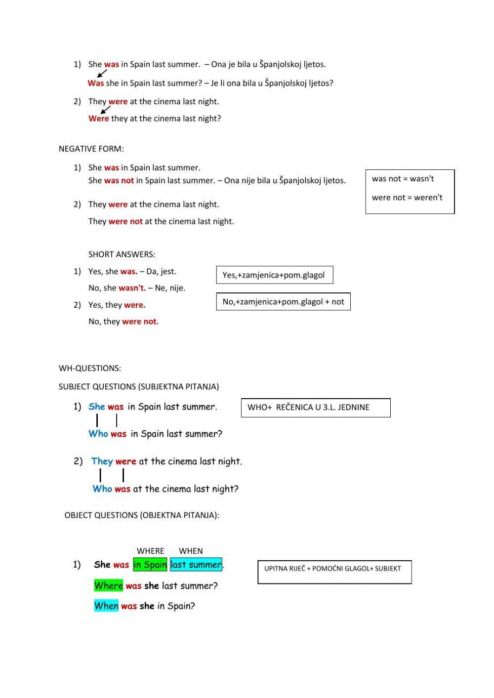 Past simple - verb to be