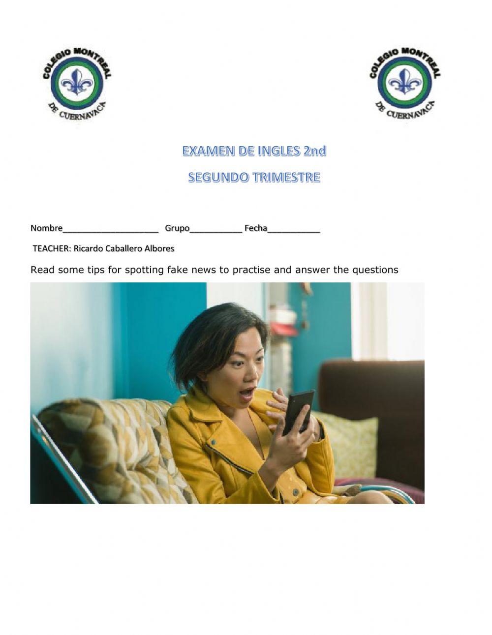 Exam english 2 second trimestre