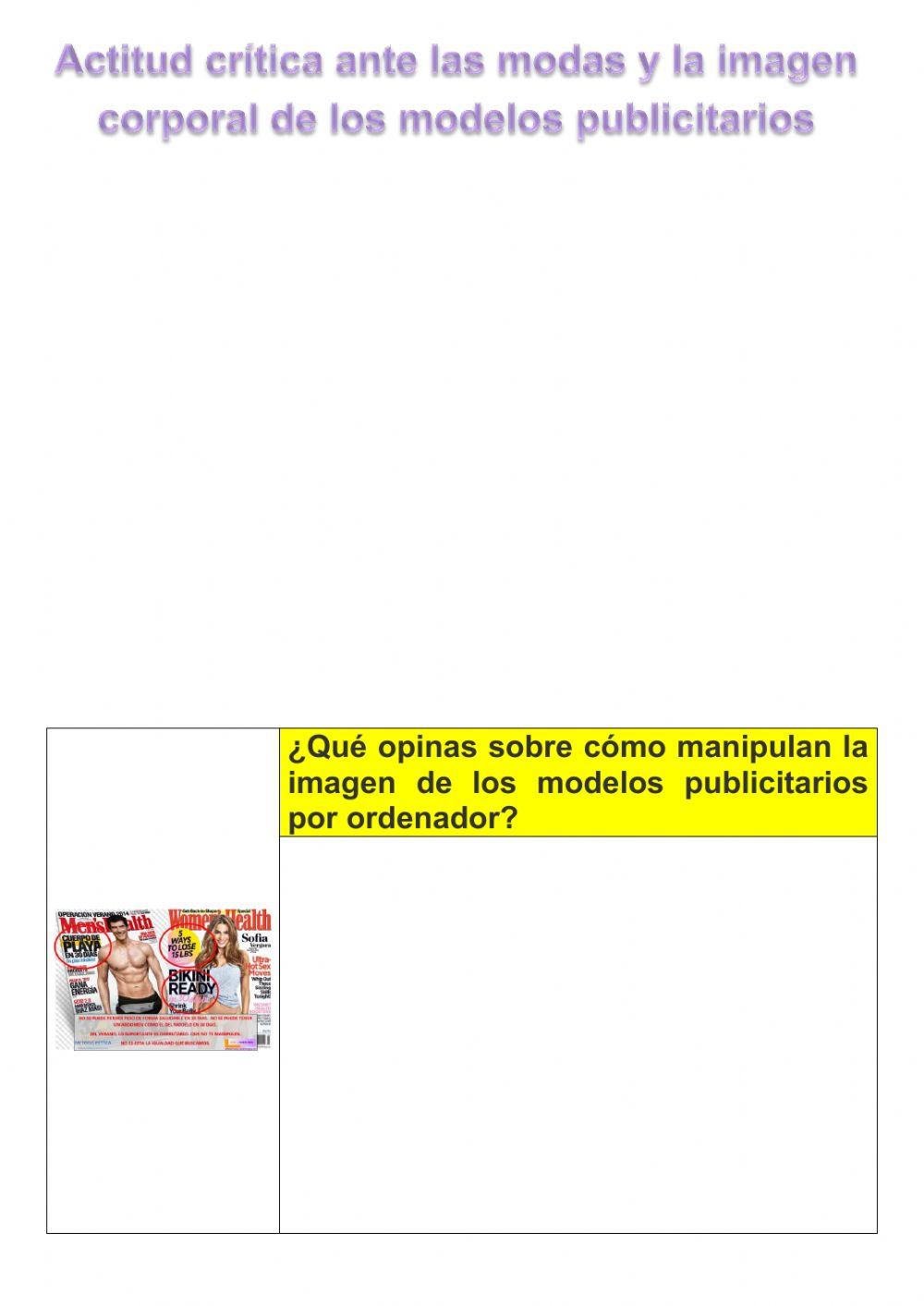 Actitud crítica ante las modas y la imagen corporal de los modelos publicitarios.