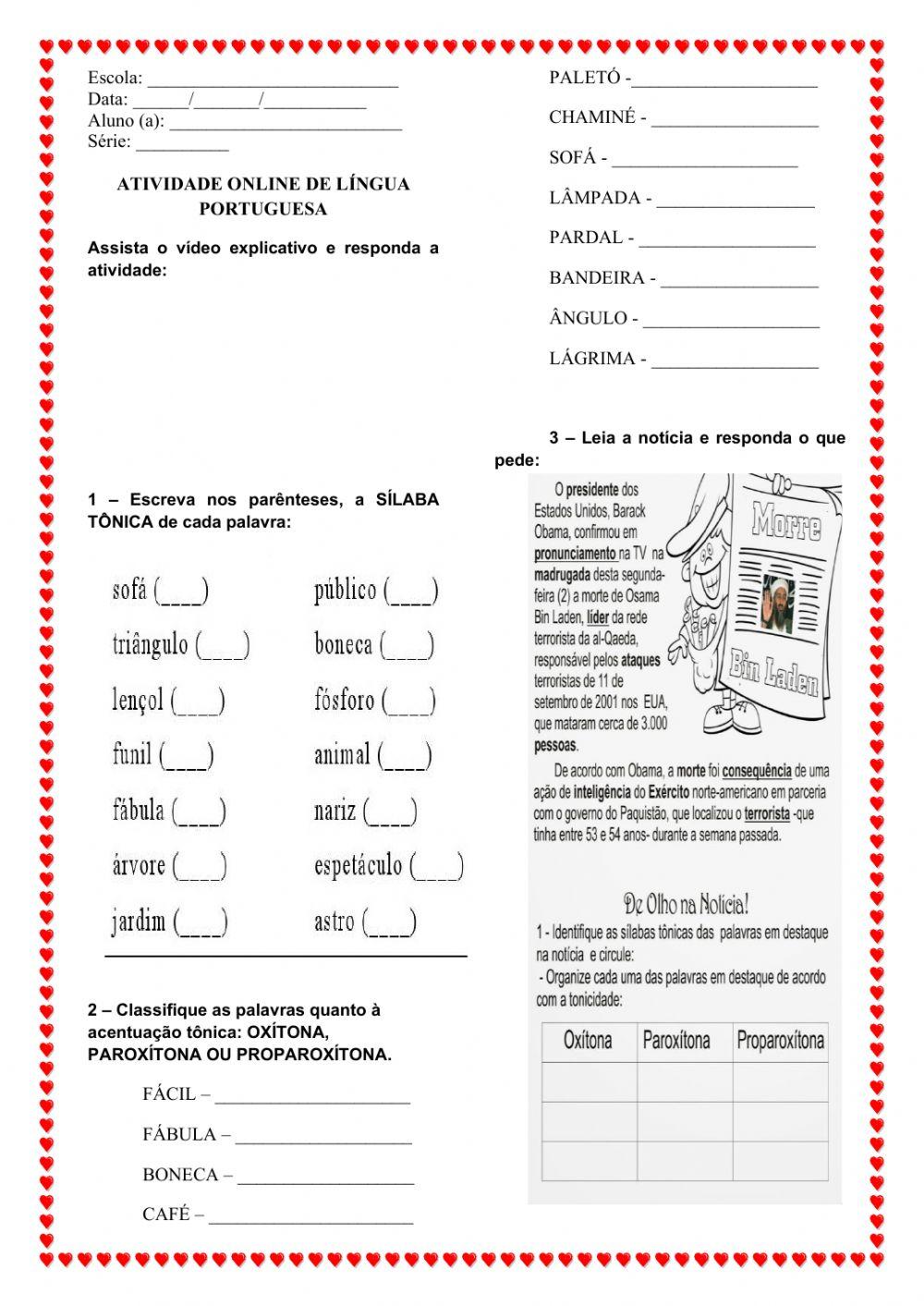 Classificação da Sílaba Tônica e Decomposição dos números naturais