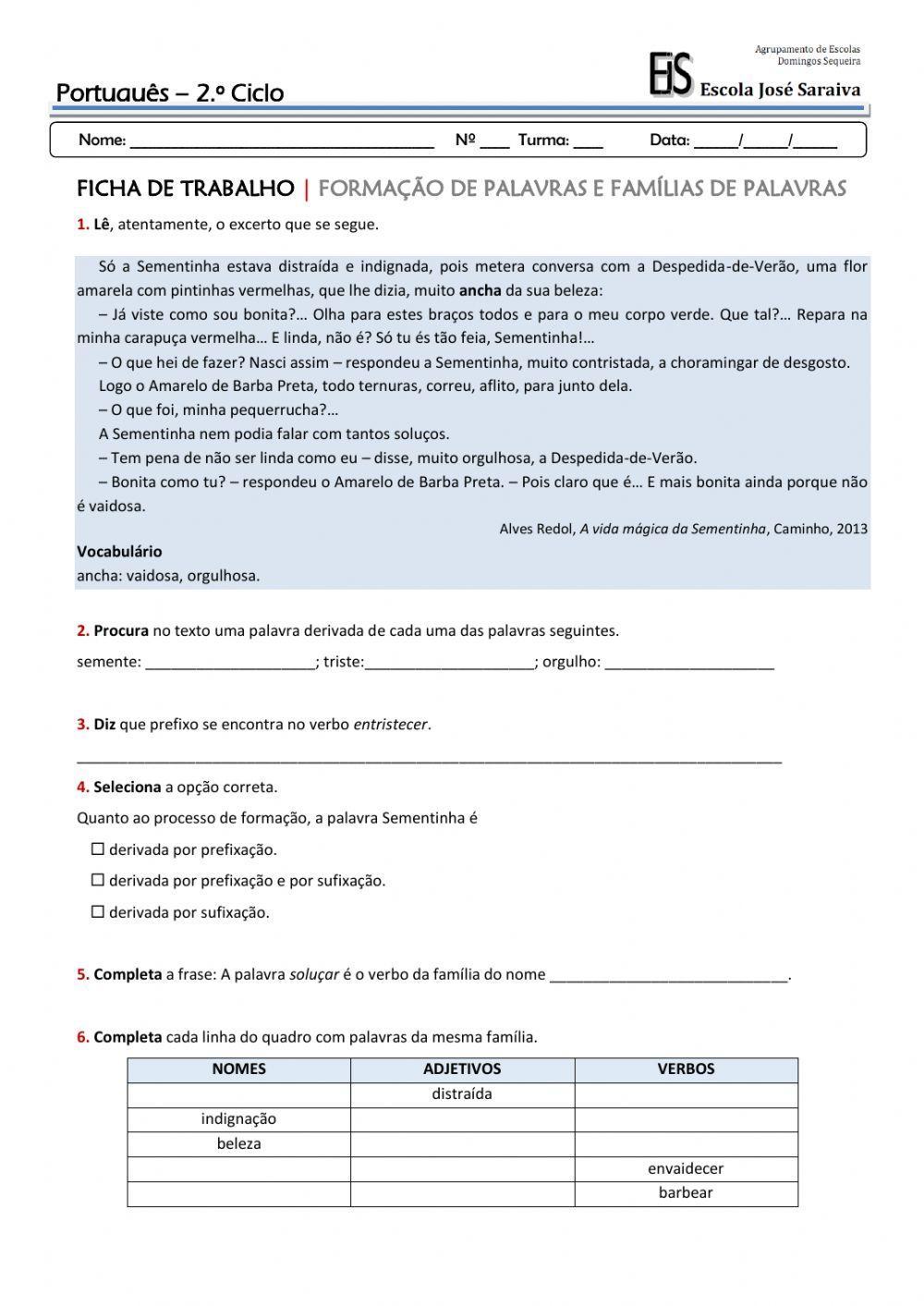 Formação de palavras - derivação