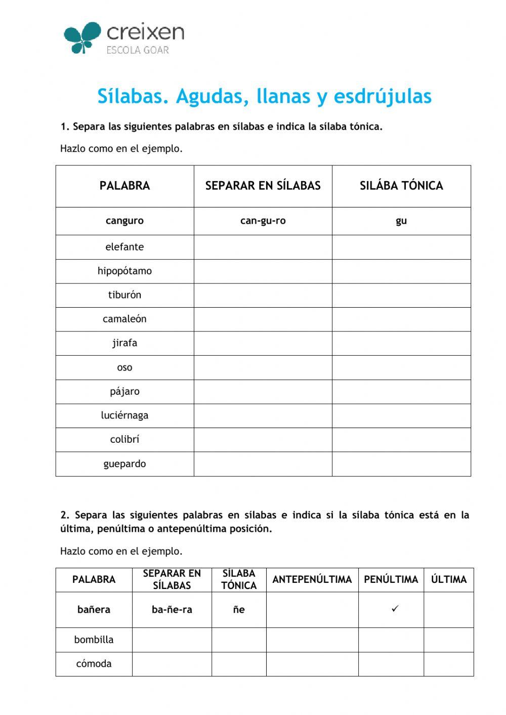 Sílaba tónica Sílaba tónica