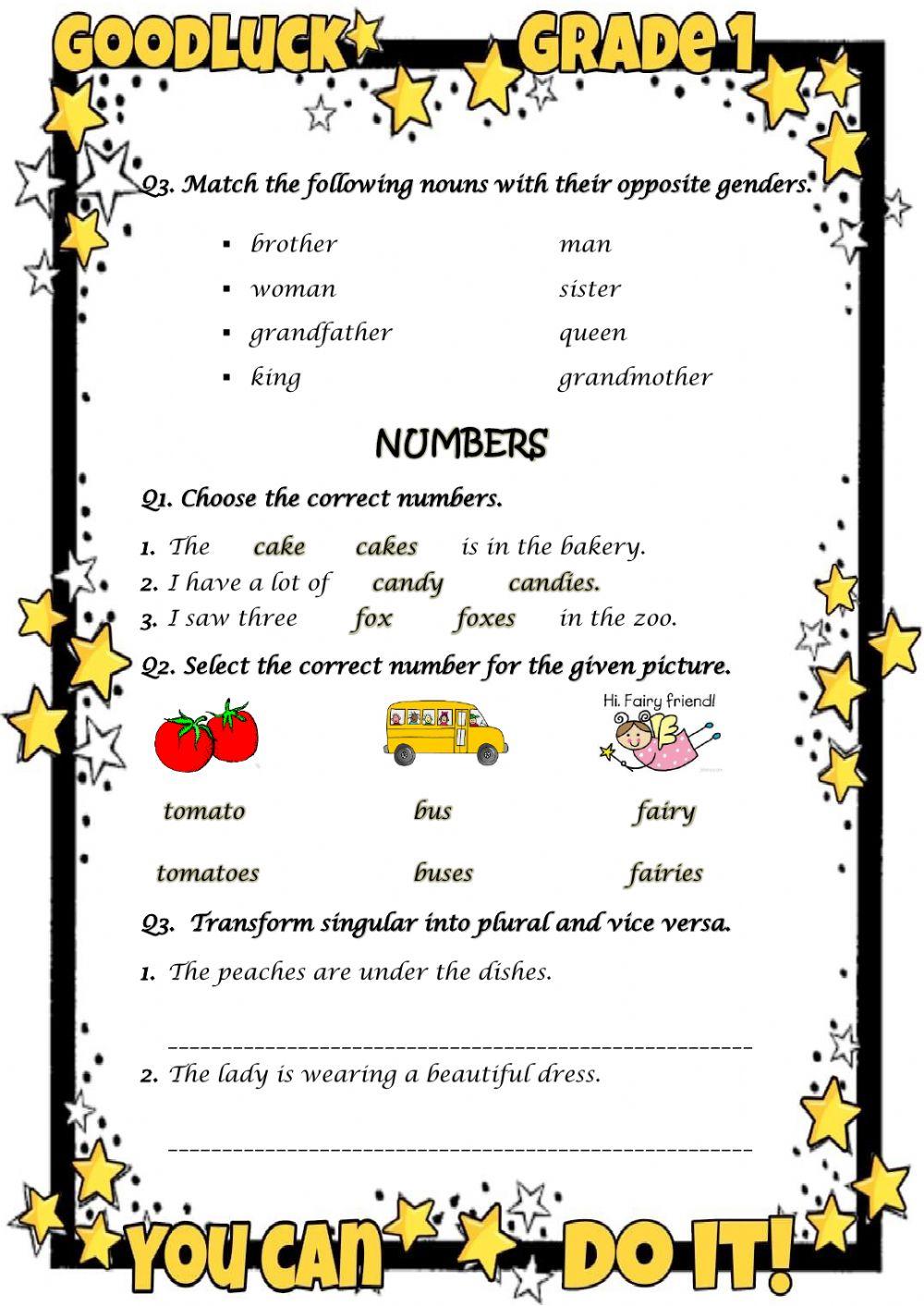 Reinforcement sheet (Grade 1) Compound Nouns, Genders, Numbers