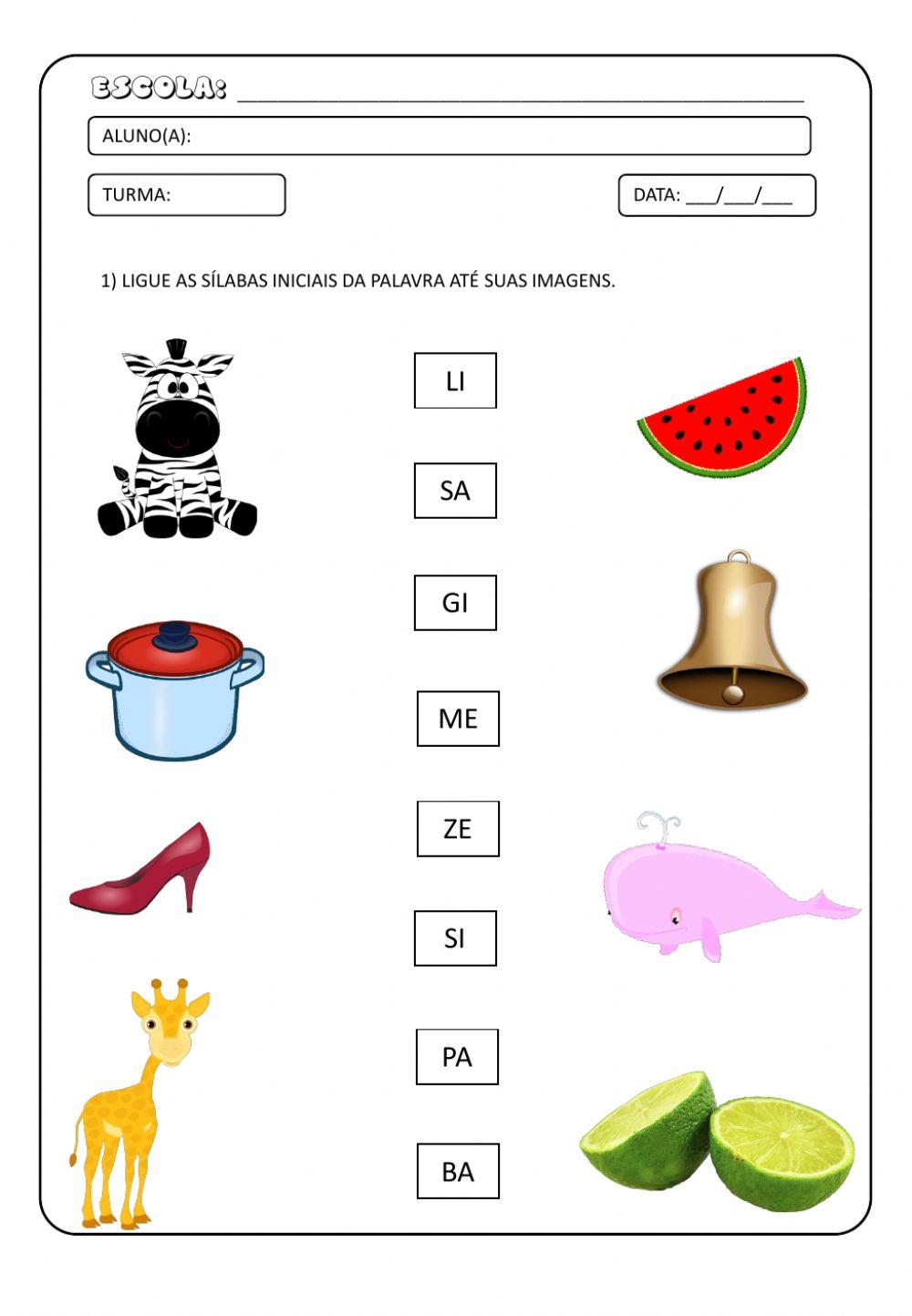 Atividade com sílabas iniciais