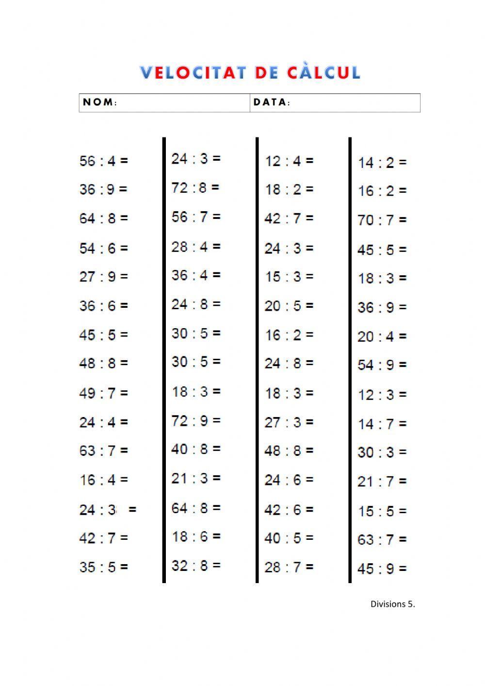 Velocitat de càlcul: divisions 5