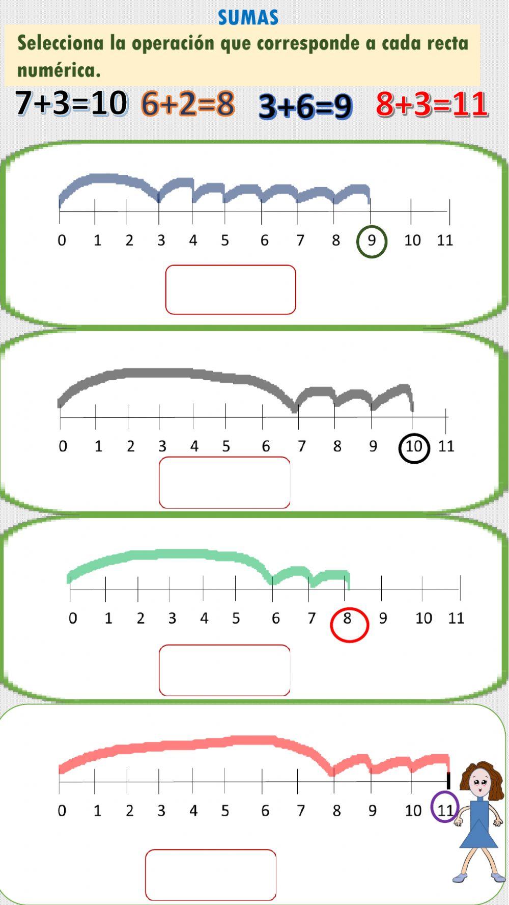 Selecciona la operación que corresponde a cada recta numérica