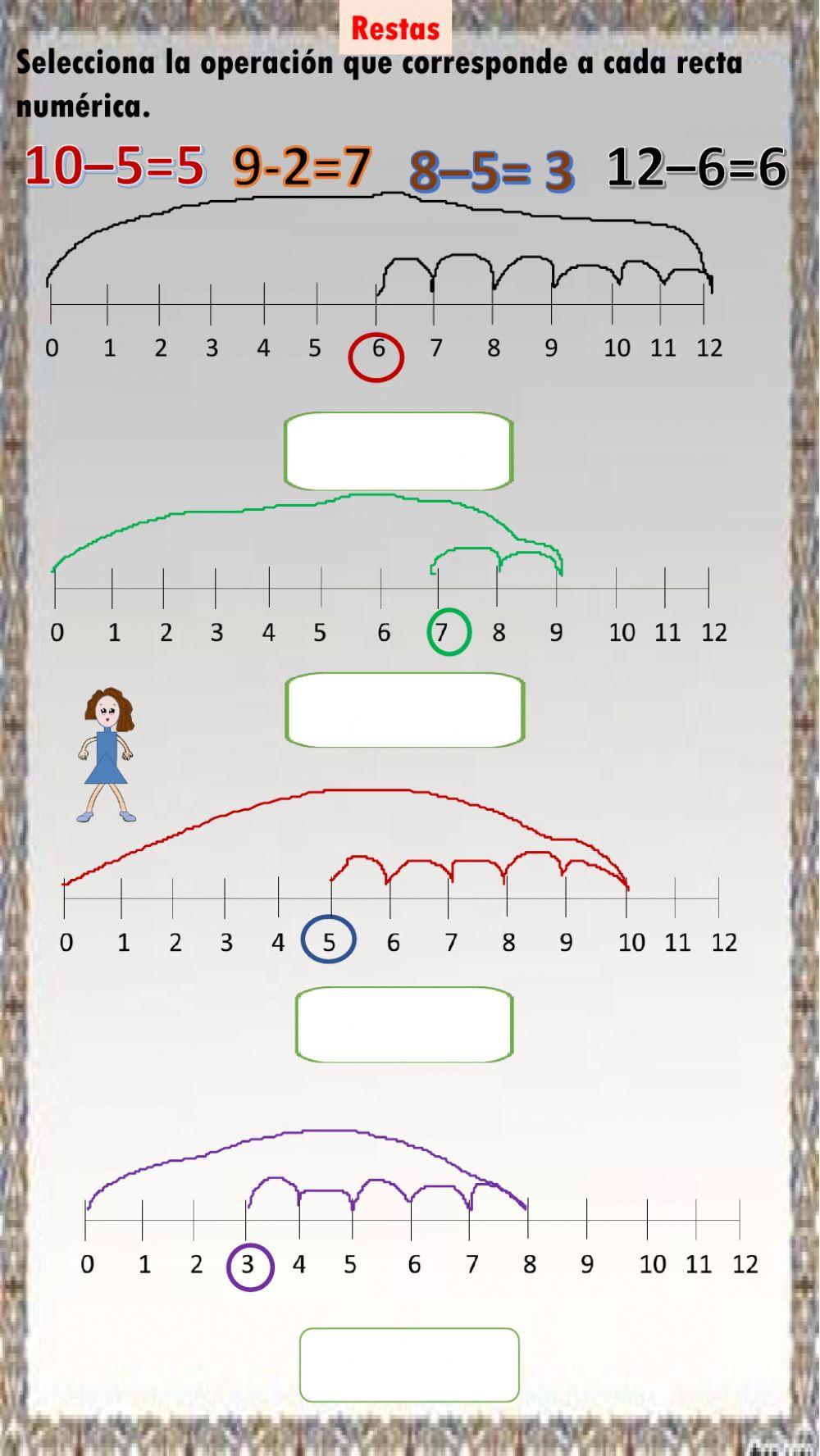 Selecciona la operación que corresponde a cada recta numérica.