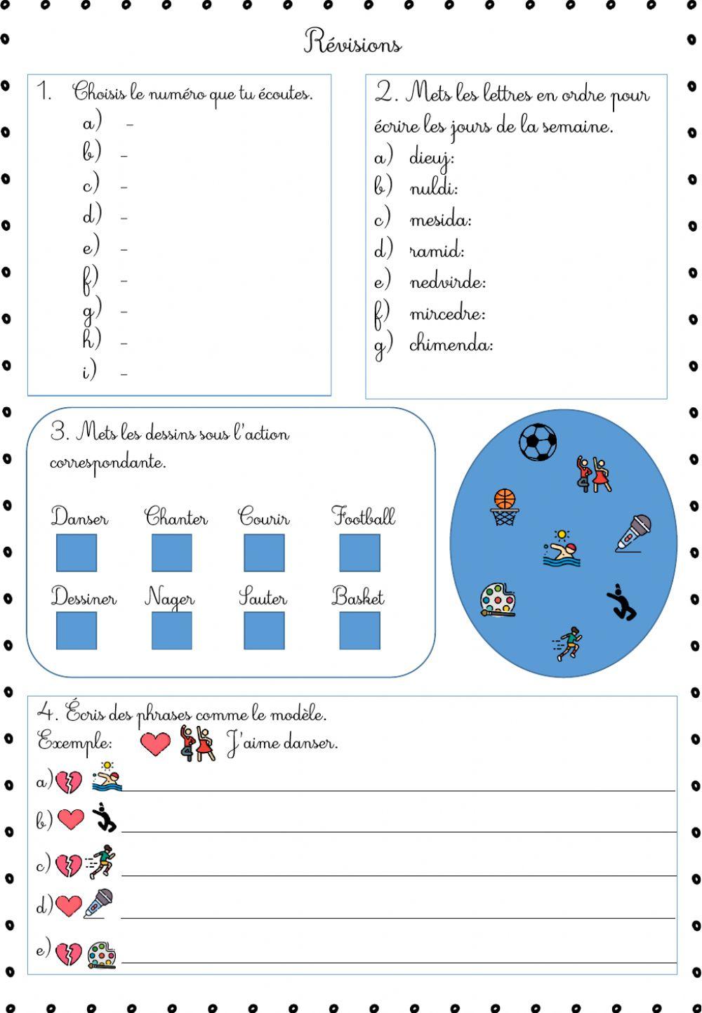 Goûts, activités, nombres et jours Goûts, activités, nombres et jours