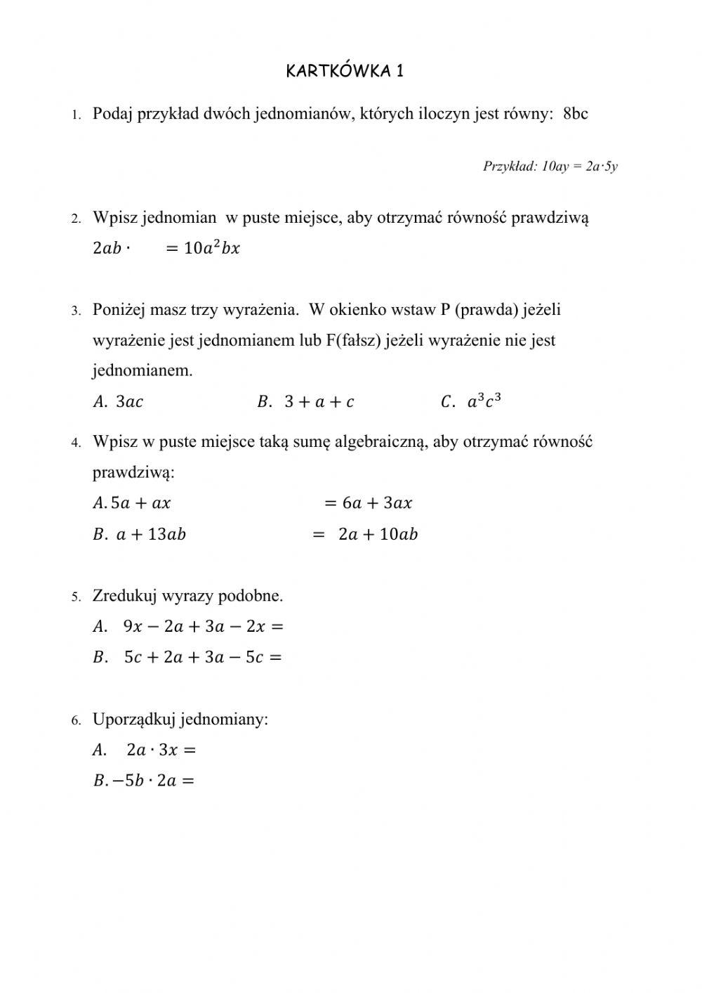 Wyrażenia algebraiczne A