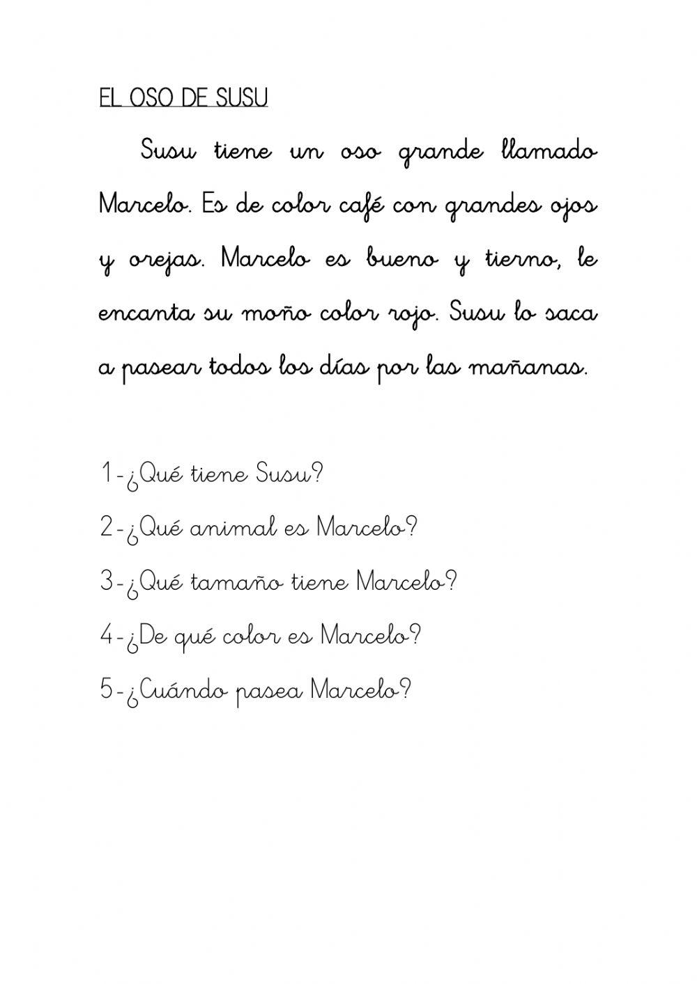 Lectura comprensiva el oso Susu