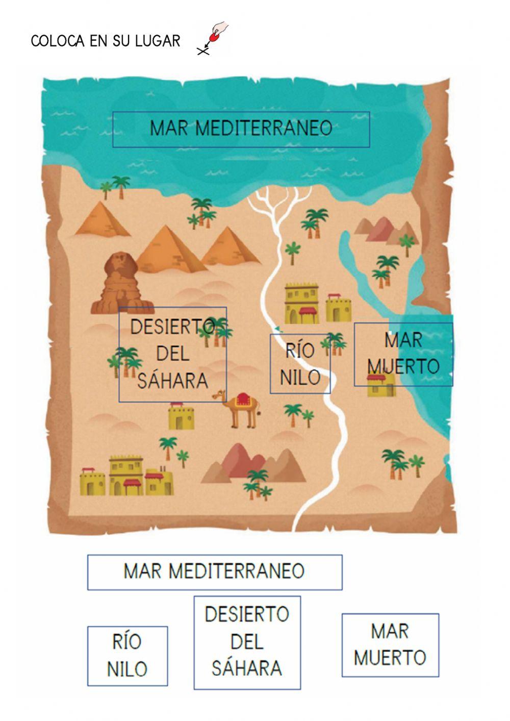 El desierto y mapa de Egipto