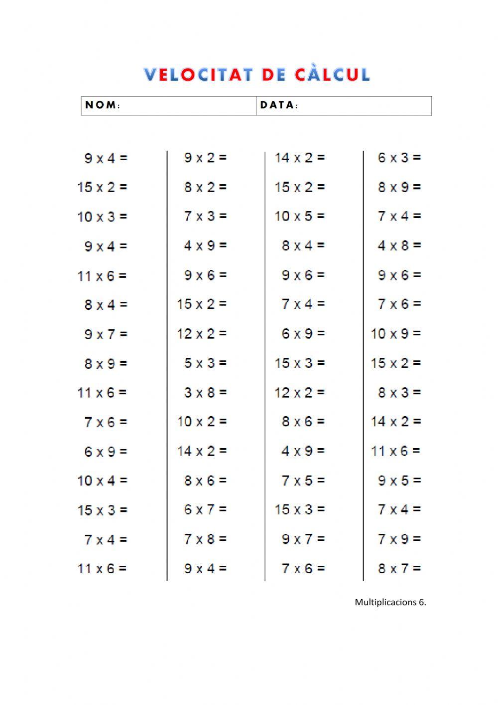 Velocitat de càlcul: multiplicacions 6