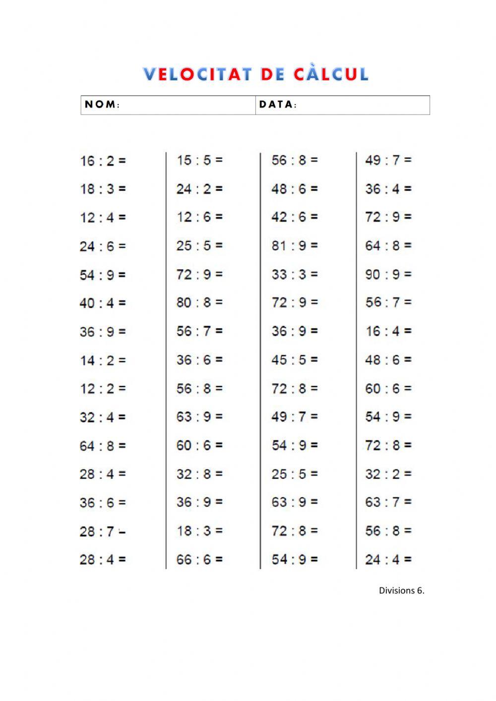 Velocitat de càlcul: divisions 6