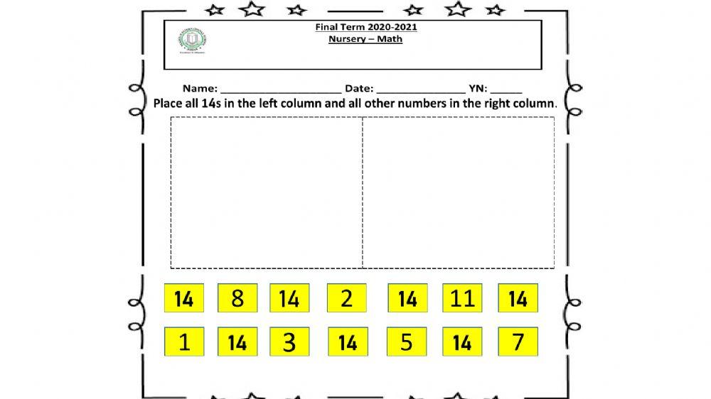 Math 1-14 worksheet | Live Worksheets