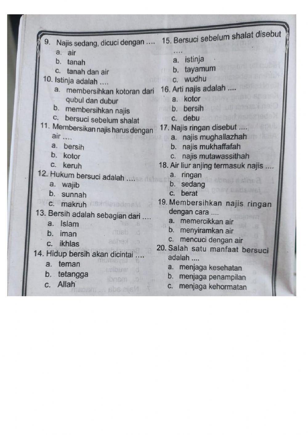 Latihan Bab 1 Bersih itu Indah