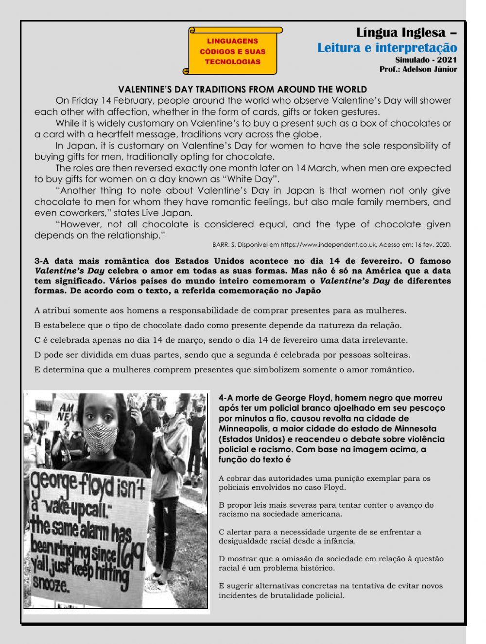 1ºSimulado 2021 ( Enem) Inglês