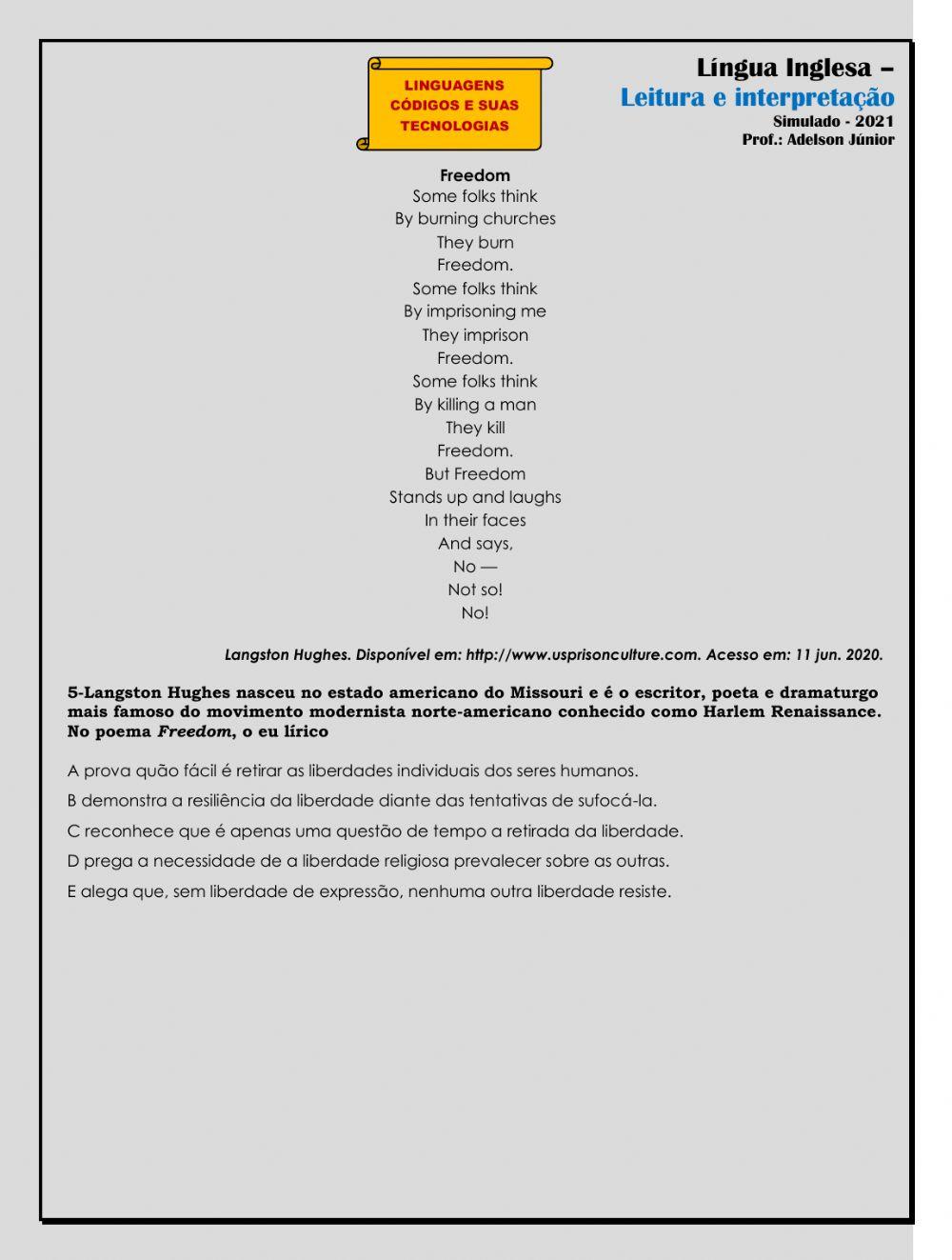 1ºSimulado 2021 ( Enem) Inglês