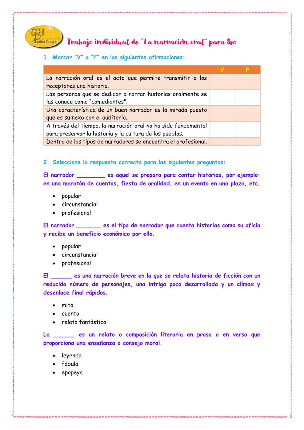 Trabajo individual de “La narración oral” para 8vo