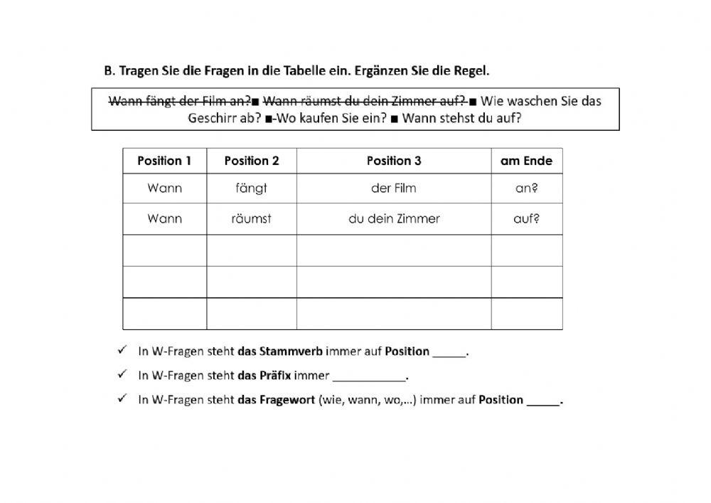 Systematisierung: trennbare Verben