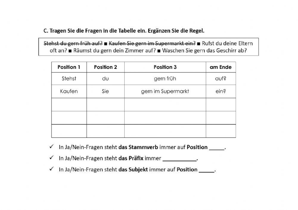 Systematisierung: trennbare Verben