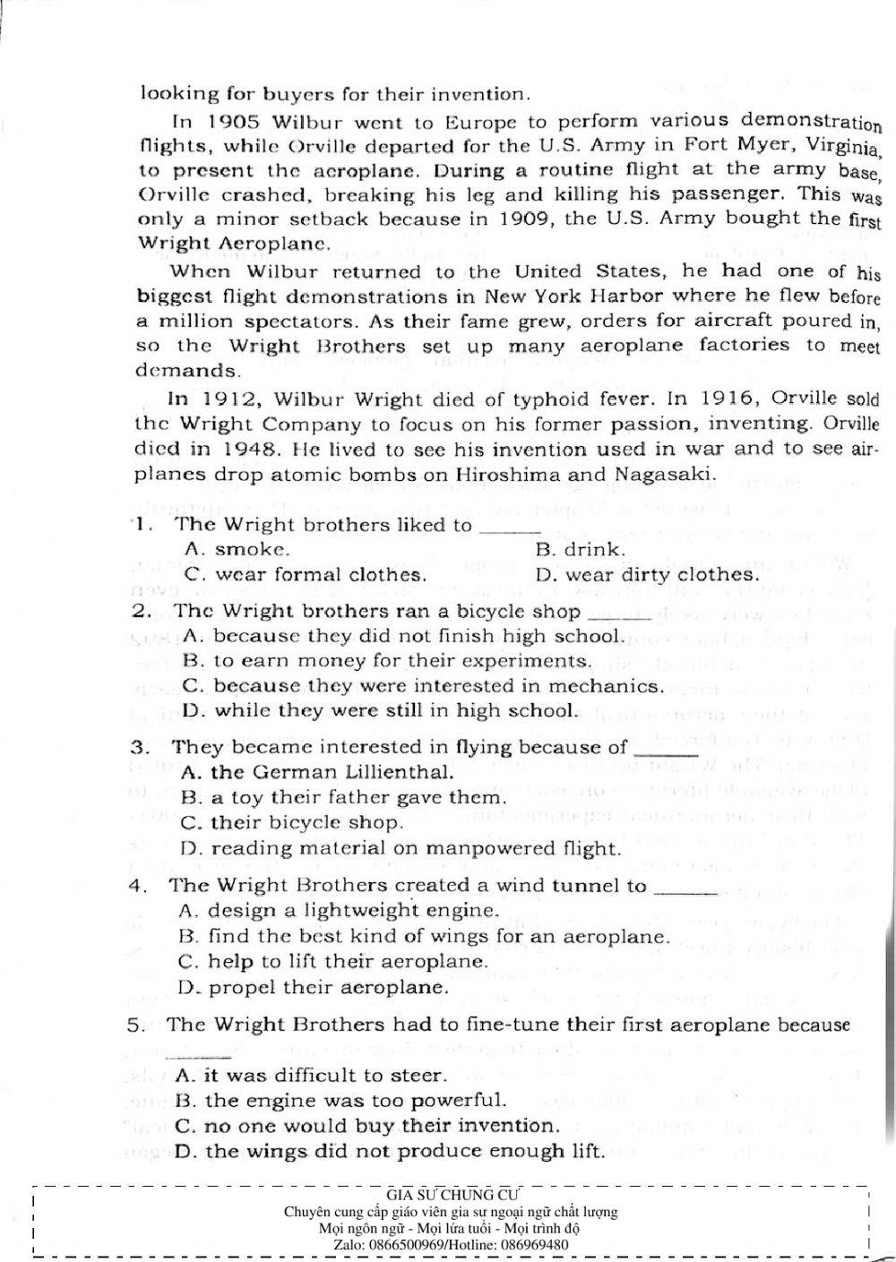 Trắc nghiệm Kỹ năng đọc hiểu Tiếng Anh số 12