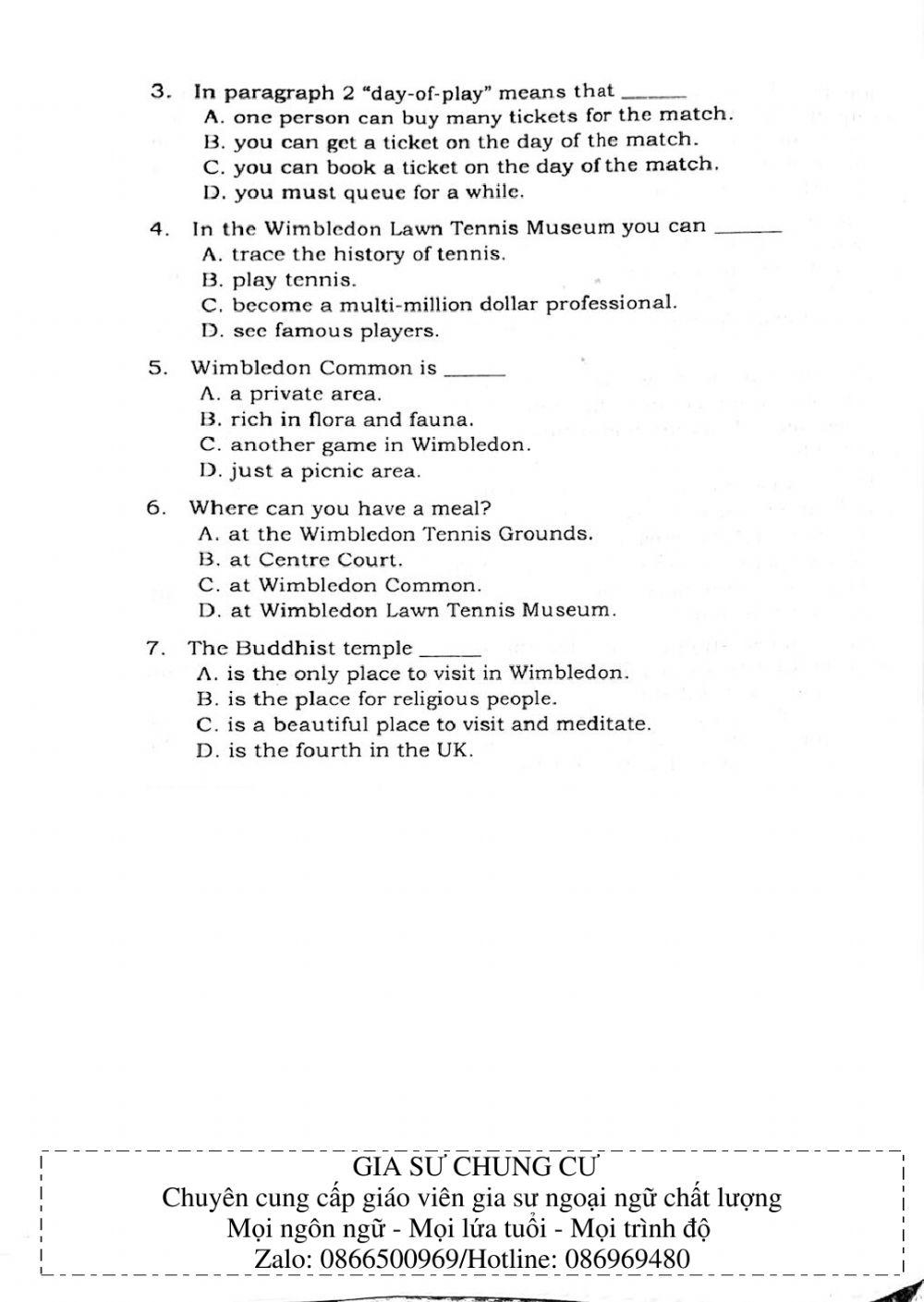 Trắc nghiệm Kỹ năng đọc hiểu Tiếng Anh số 14