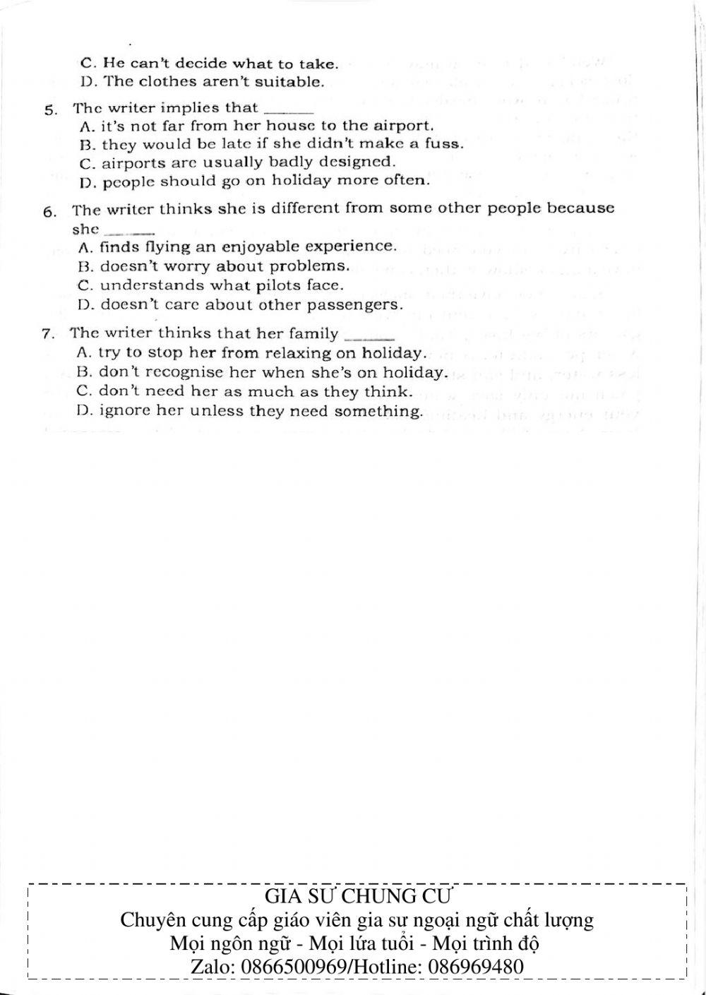 Trắc nghiệm Kỹ năng đọc hiểu Tiếng Anh số 14