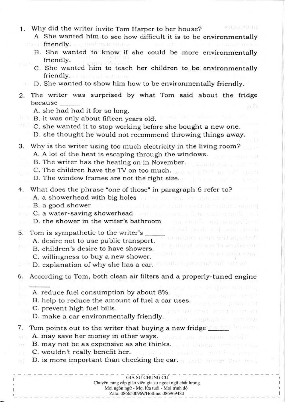 Trắc nghiệm Kỹ năng đọc hiểu Tiếng Anh số 15