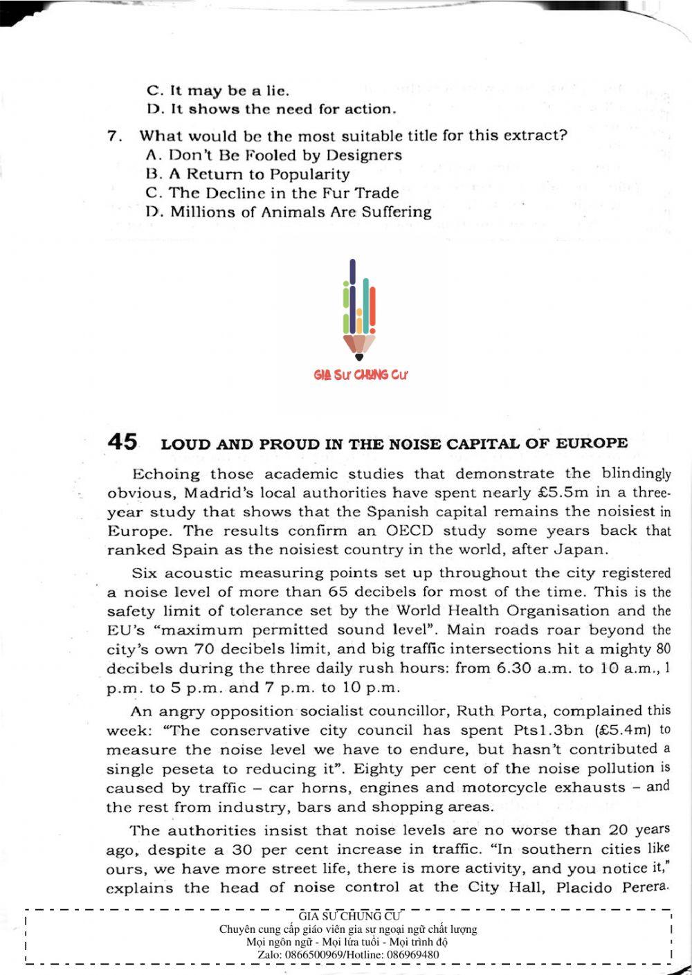 Trắc nghiệm Kỹ năng đọc hiểu Tiếng Anh số 15