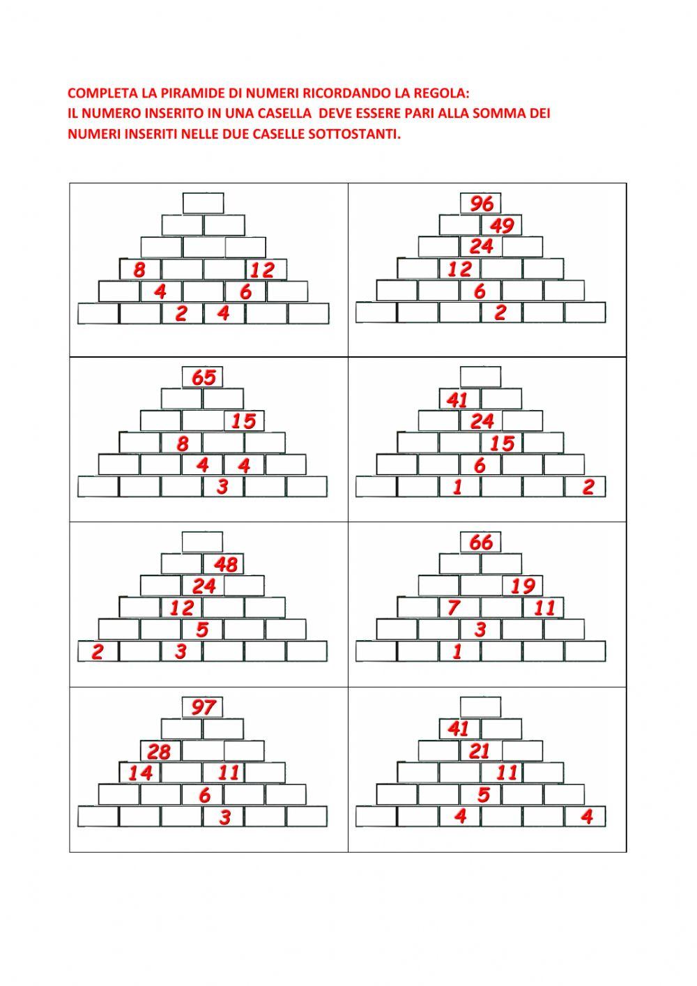 Piramide addizioni sottrazioni 0-100