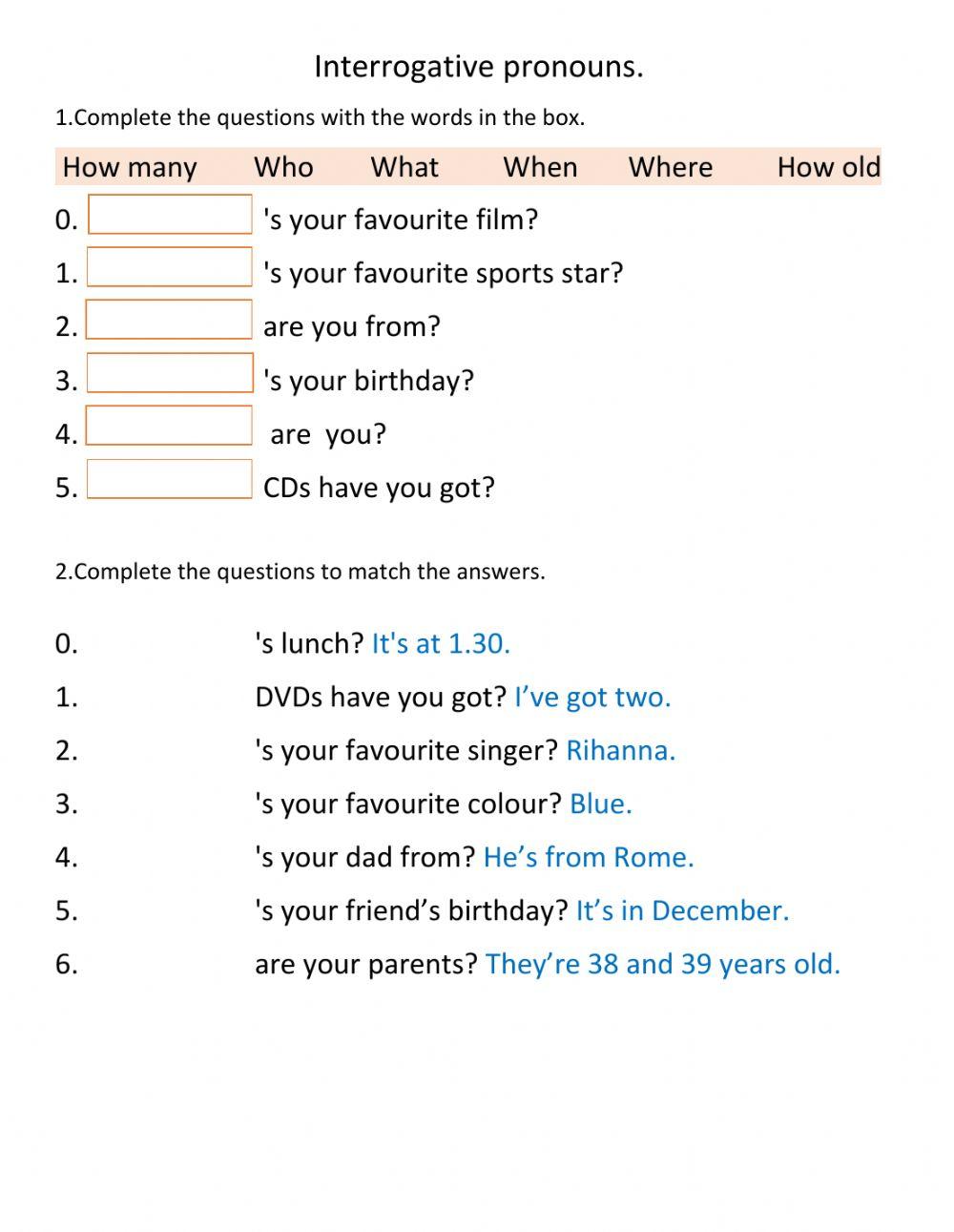 Interrogative Pronouns Worksheets