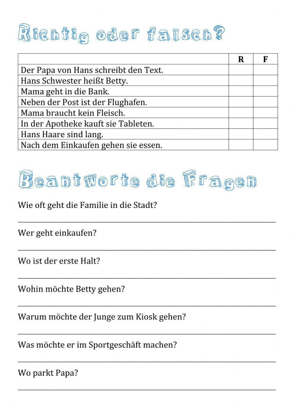 In der Stadt - Leseverstehen