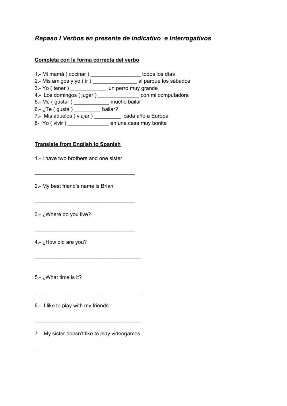 Repaso verbos e interrogativos