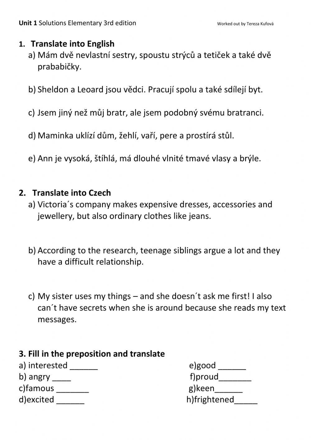 Solutions elementary 3rd edition Unit 1 vocabulary test