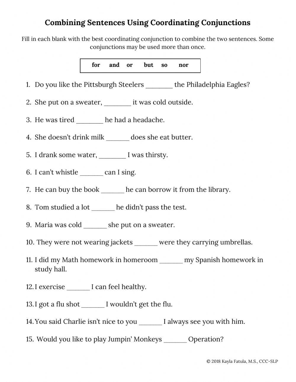 FANBOYS Worksheet