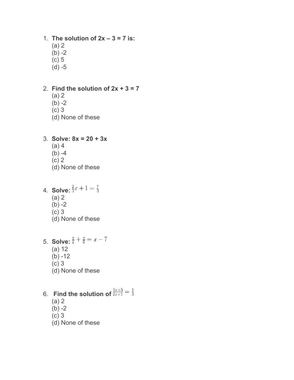 Linear equations solve for x