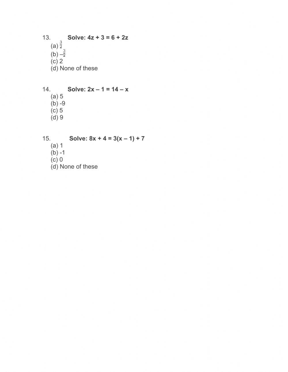 Linear equations solve for x