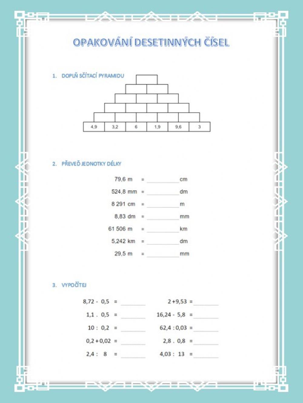 Opakování desetinných čísel