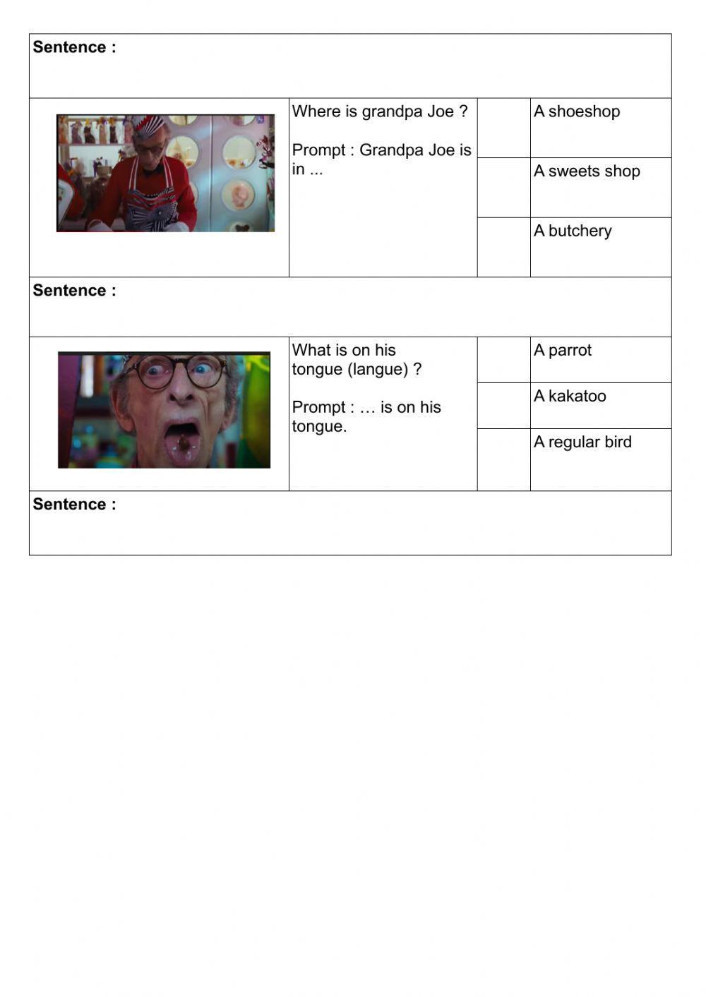 Charlie and the chocolate factory 6ème questionnaire 2