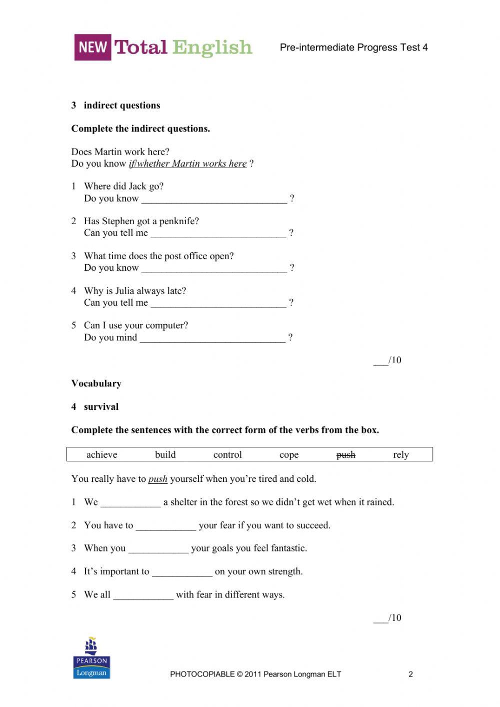 Nte pre intermediate test 4 online exercise for live worksheets