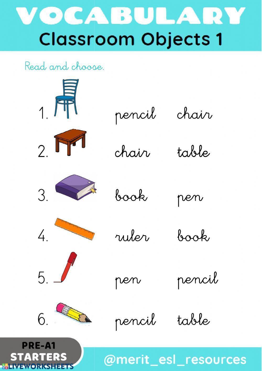 Vocaboulary classroom objets 1