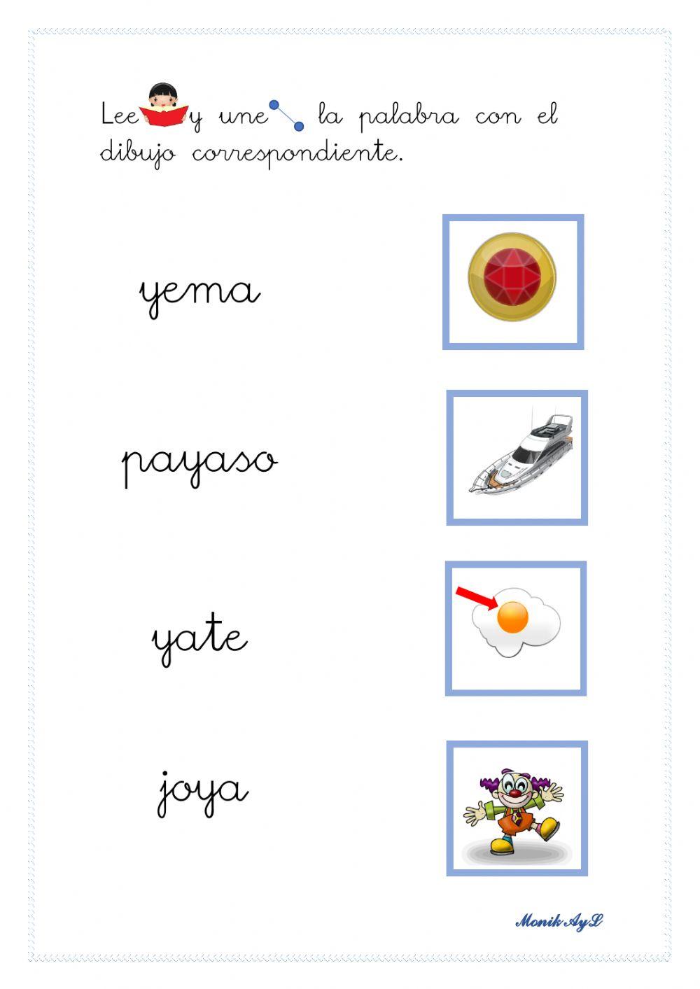 Lectura 22 +y. Asociación palabra - dibujo.