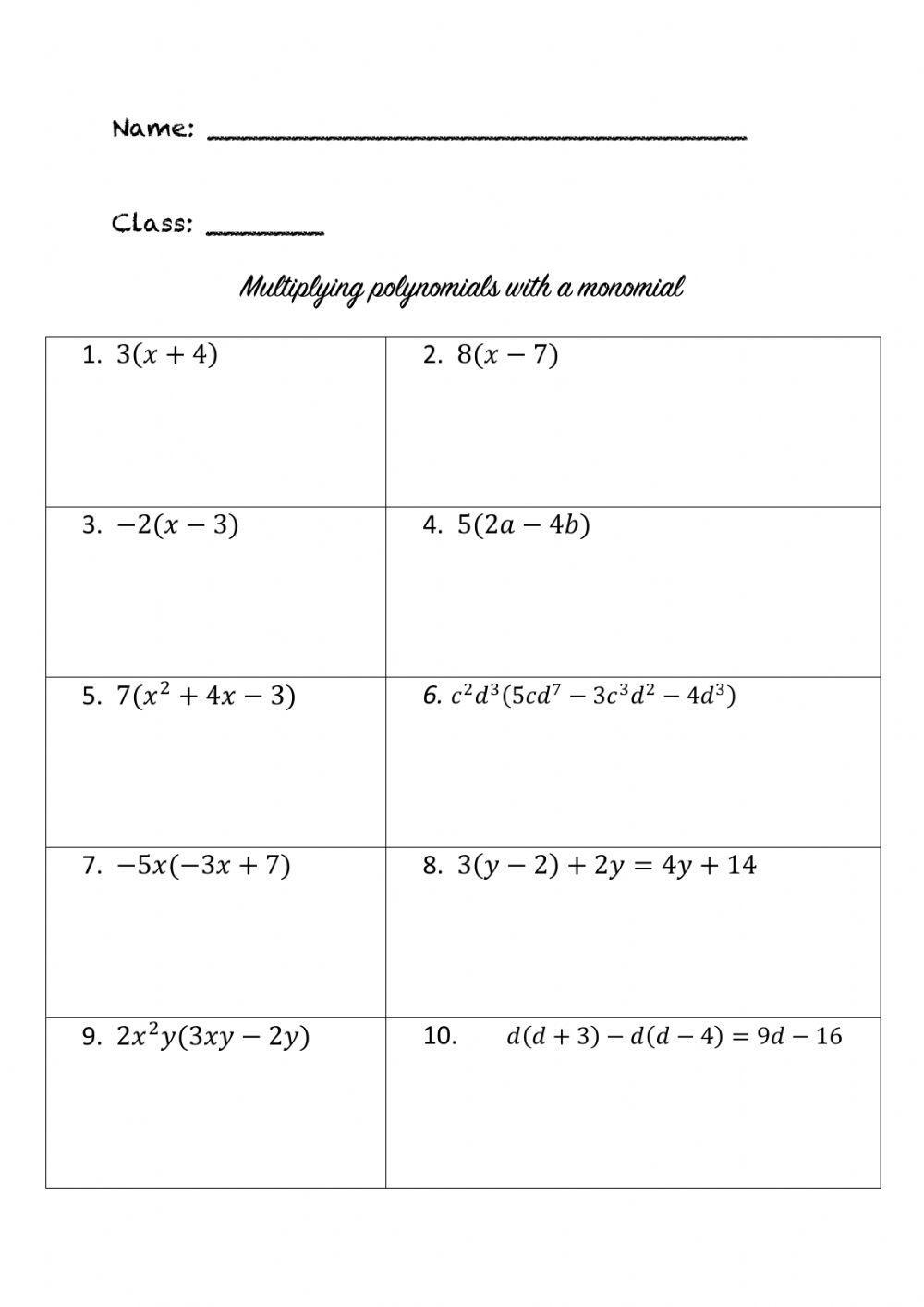 615106 multiplying polynomials with monomials