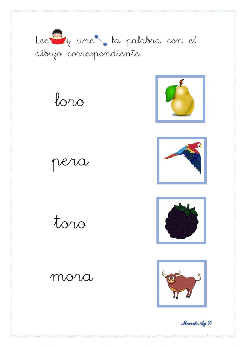 Lectura 23 +r. Asociación palabra - dibujo.