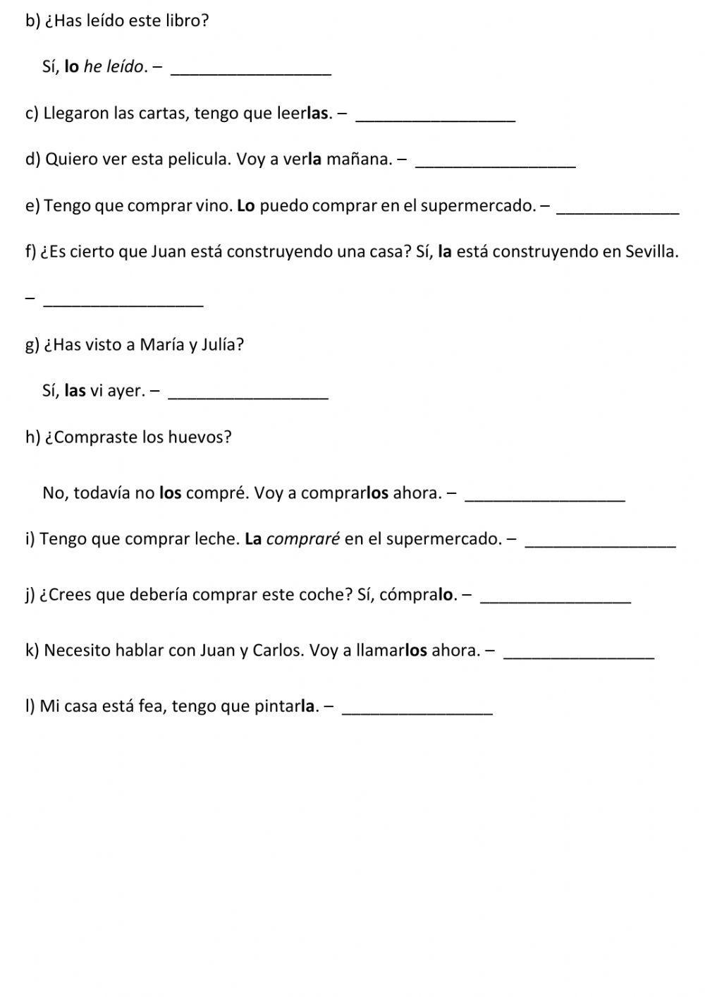 Pronombres de objeto directo