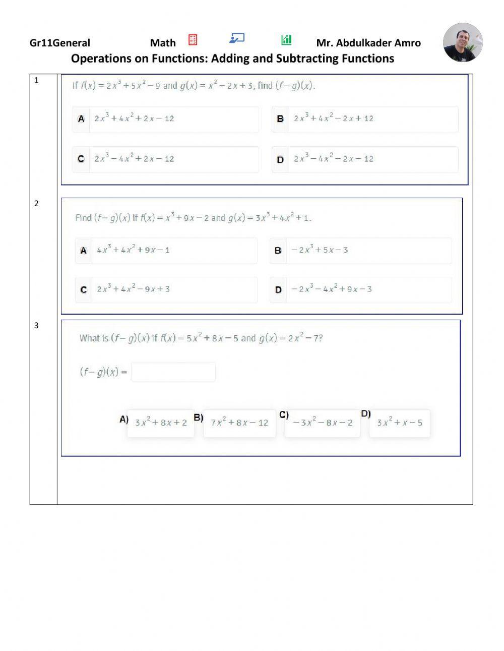 Operations on F… | Free Interactive Worksheets | 615223