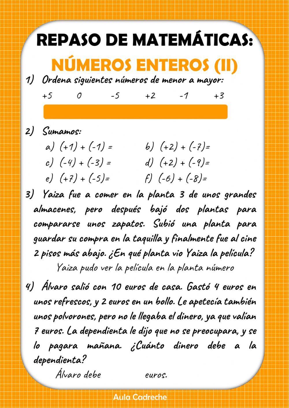 Repaso matematicas números enteros 2 Repaso matematicas números enteros 2
